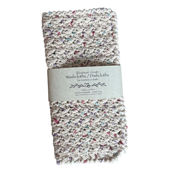 Cotton Crochet Washcloths, Dishcloths, Set of 2, Kitchen or Bath - 9” x 9” - Picture 5 of 5